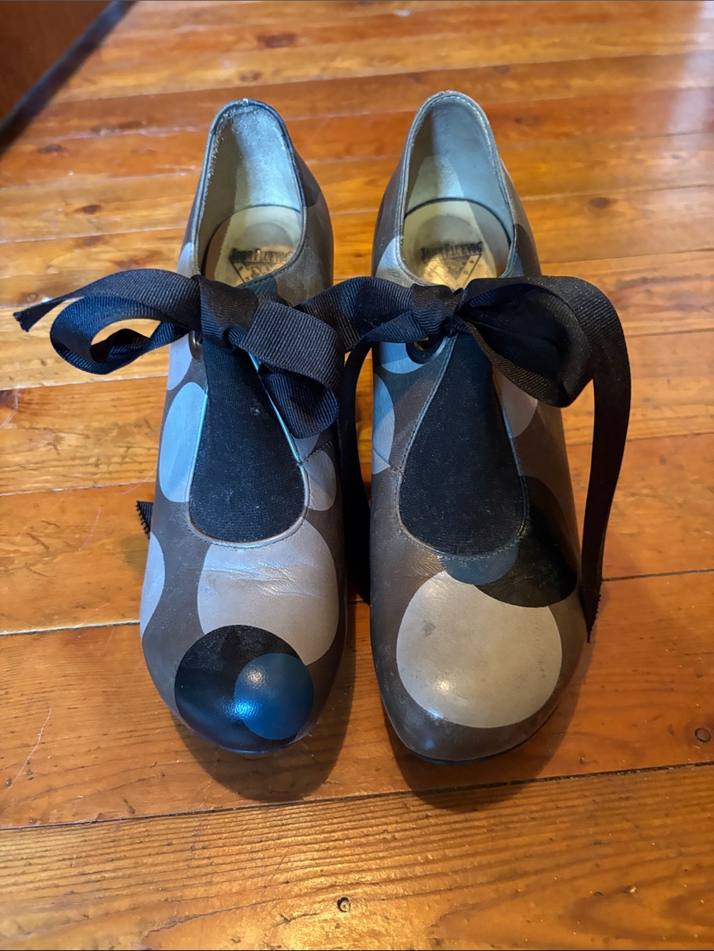 John Fluevog Polka Dot Lace-Up Heels in Gray and Black - Picture 2 of 10
